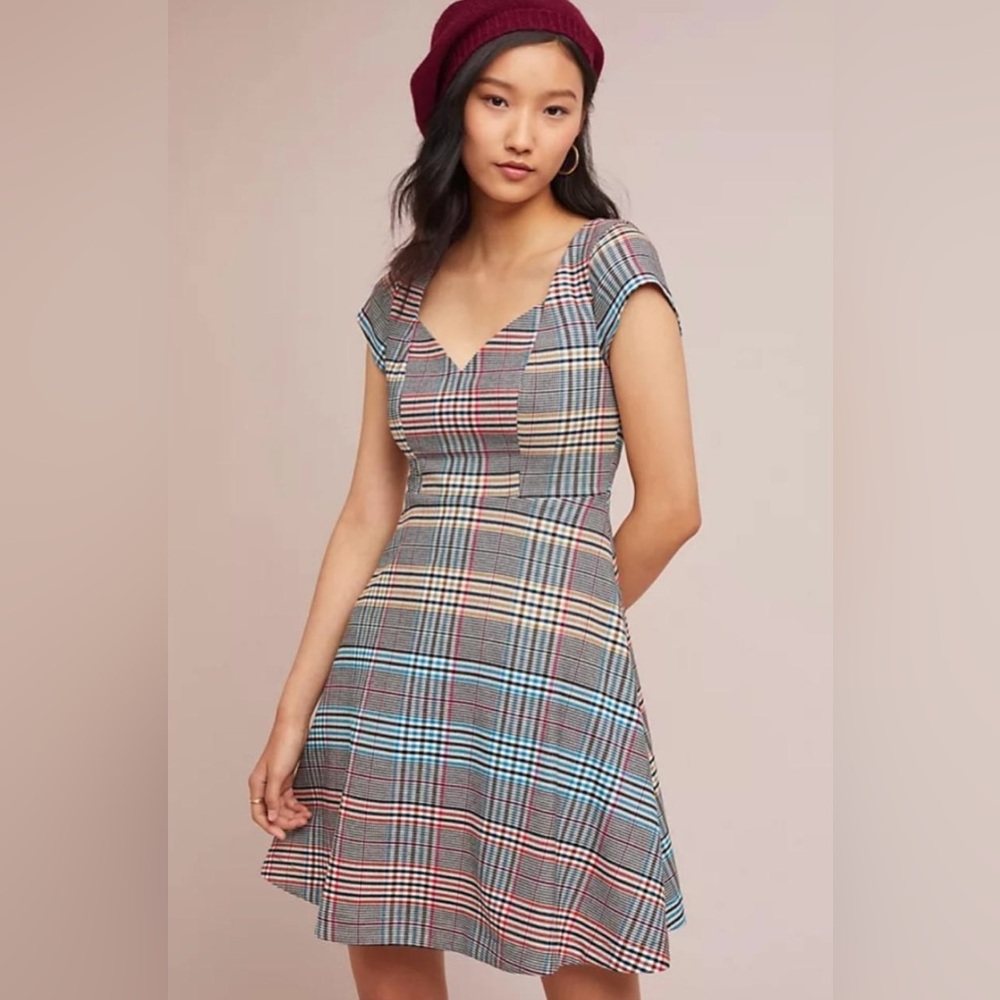 Moulinette Souers Anthropologie Finley Multicolor Plaid Fit and Flare Dress NWT